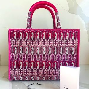 FURLA opportunity pink monogram-jacquard tote bag SUMMER BARBIECORE MOB WIFE